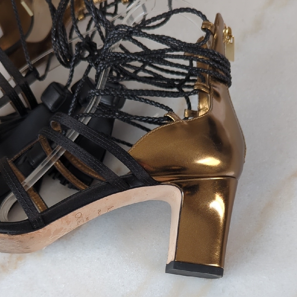 Jimmy Choo Gold and Black Lace-Up Heels Diamond 65 Size 7.5 - Picture 2 of 13